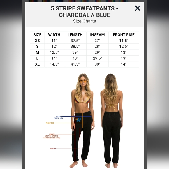 Aviator Nation, 5 STRIPE SWEATPANTS, charcoal/blue, size L - Picture 6 of 6